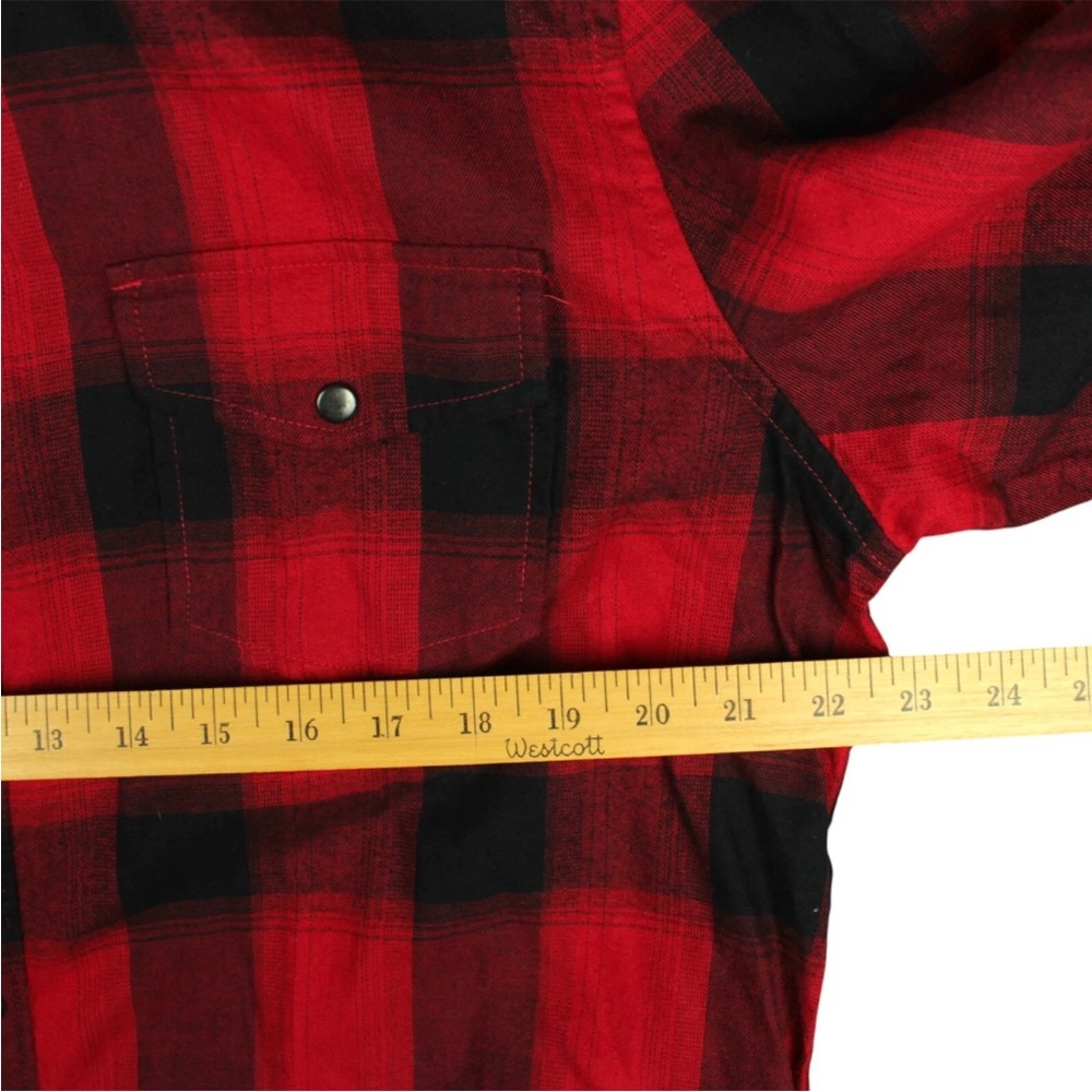 GUESS Snap On Flannel Button Down SLIM Fit Shirt Mens XL Red Black Plaid L/S NWT - Picture 10 of 11